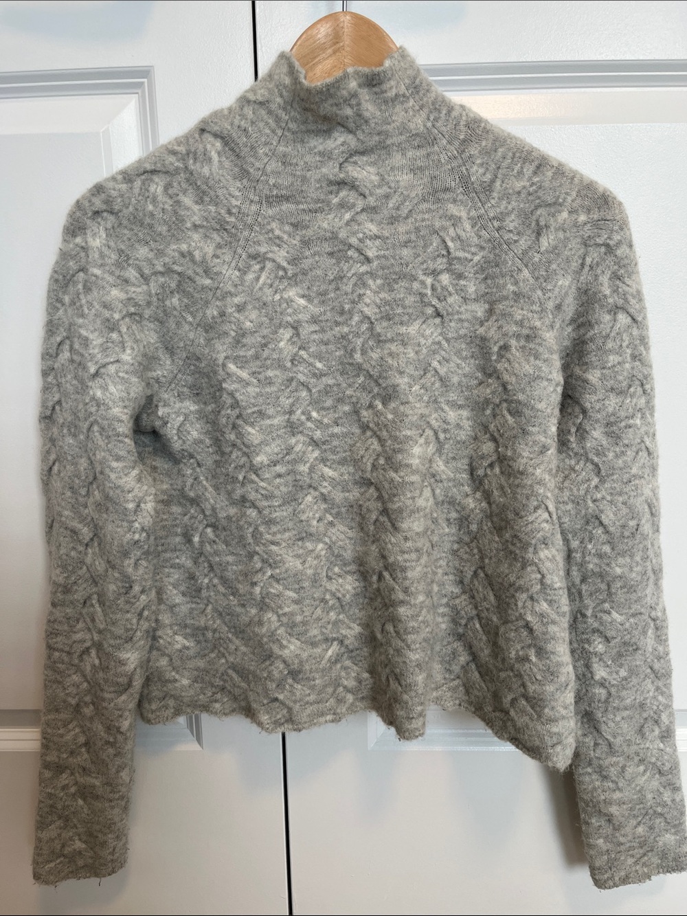 Wilfred (Aritzia) Textured Cable Mock Neck Sweater - Light Gray
